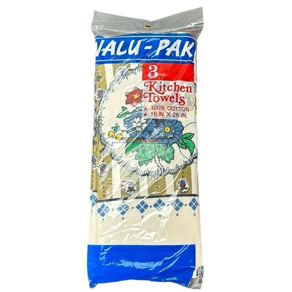 Vintage Leshner Corp. Valu-Pak 3 Kitchen Towels Cotton Floral Print 16”x 26” NOS - Picture 1 of 9